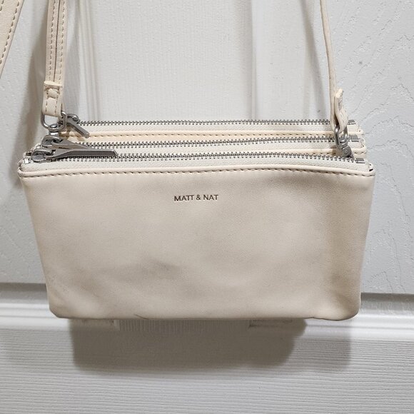 Matt & Nat Vegan Leather Crossbody Bag - Beige, Multi-Compartment Design - Picture 1 of 15